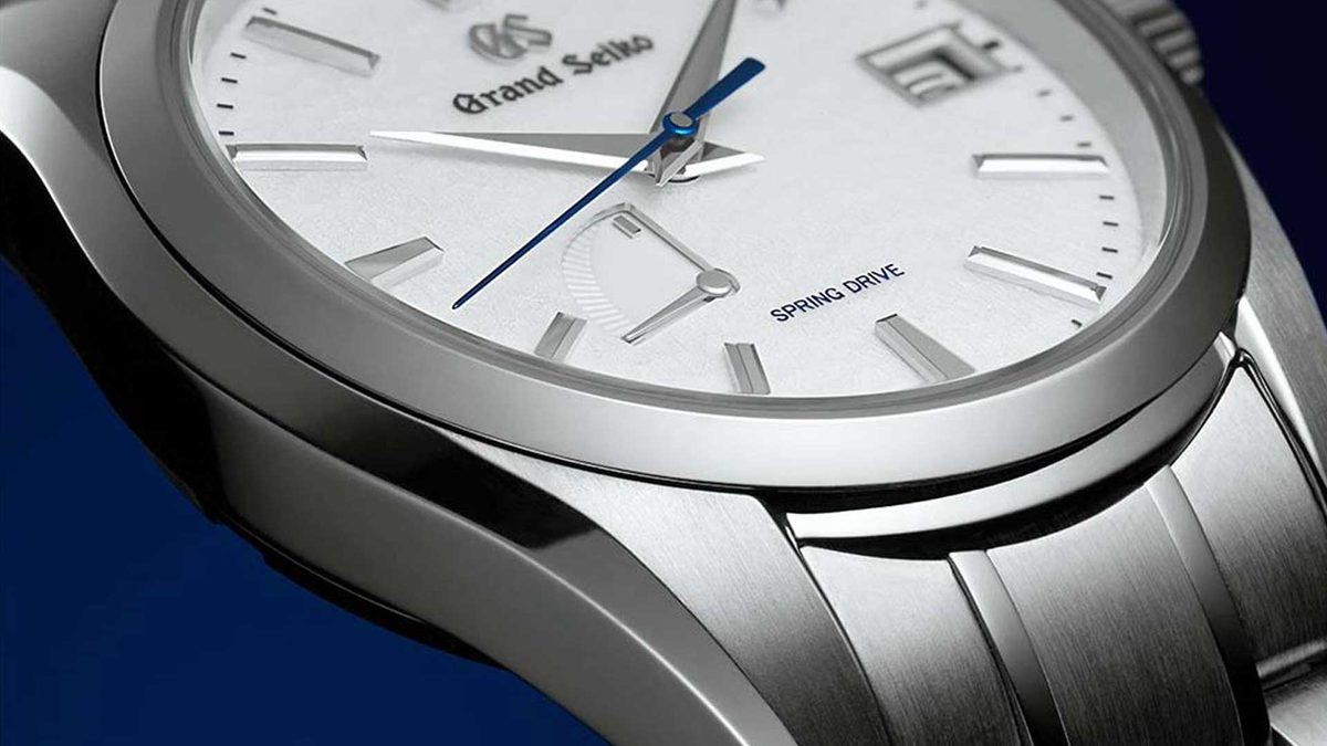 Vintage Grand Seiko dial detail showing sunburst pattern and applied indices